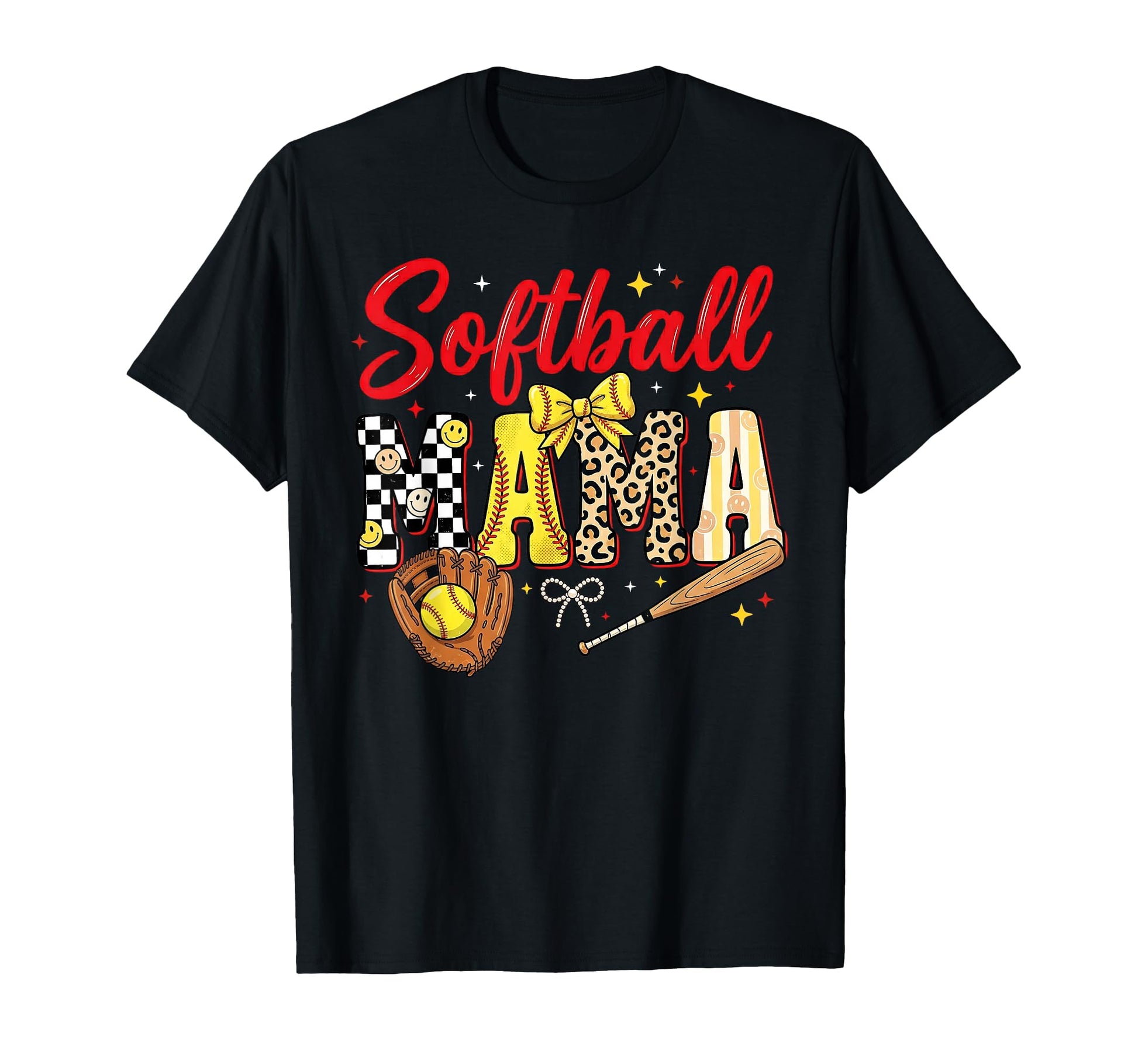 Softball Mama Leopard Coquette Bow T-Shirt - Unique Graphic Unisex - T-Shirt, Sweatshirt, Hoodie