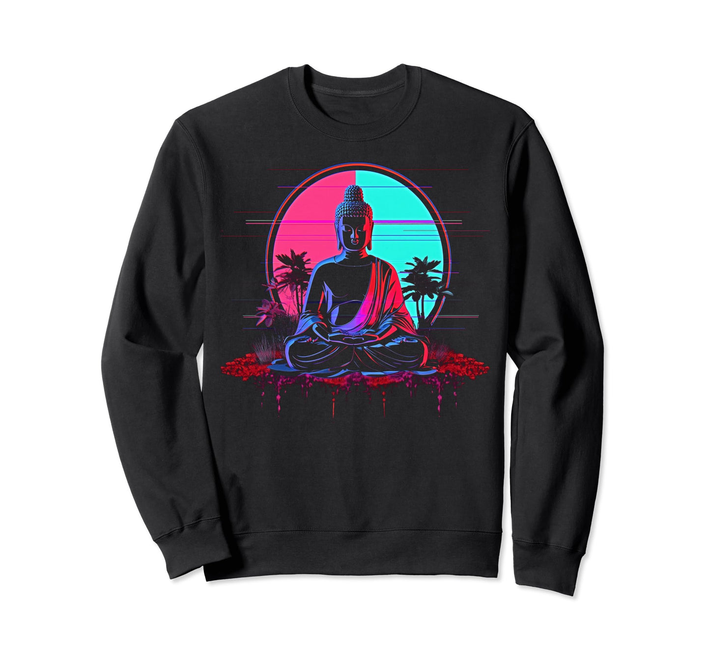 Vaporwave Buddha 80S Synthwave 6 Sweatshirt - Fun Novelty Design for Adults - T-Shirt, Sweatshirt, Hoodie