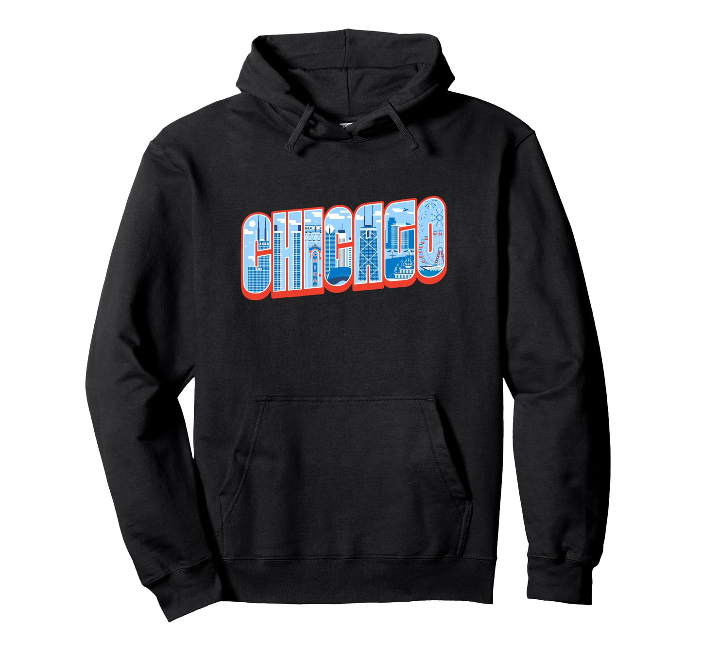 Chicago Skyline Inside Chicago Typography Hoodie - Unique Graphic Unisex - T-Shirt, Sweatshirt, Hoodie