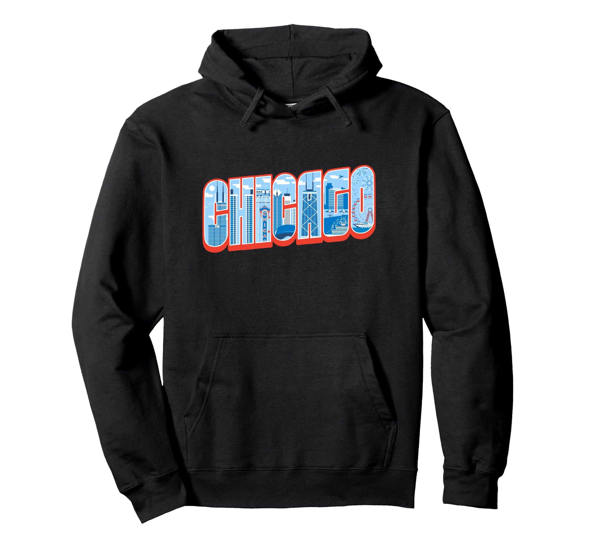 Chicago Skyline Inside Chicago Typography Hoodie - Unique Graphic Unisex - T-Shirt, Sweatshirt, Hoodie