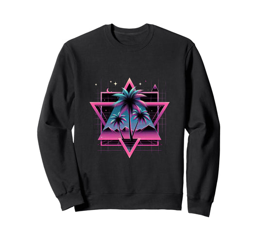 80S Vaporwave Aesthetic Palm Trees Sweatshirt - Graphic Print for Adults - T-Shirt, Sweatshirt, Hoodie