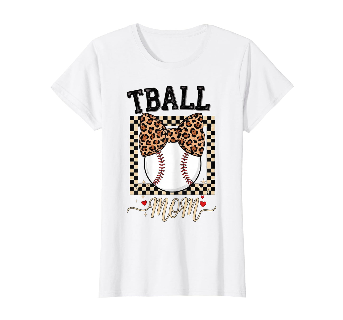 Tball Mom Leopard Bow Baseball T-Shirt - Unique Graphic Unisex - T-Shirt, Sweatshirt, Hoodie