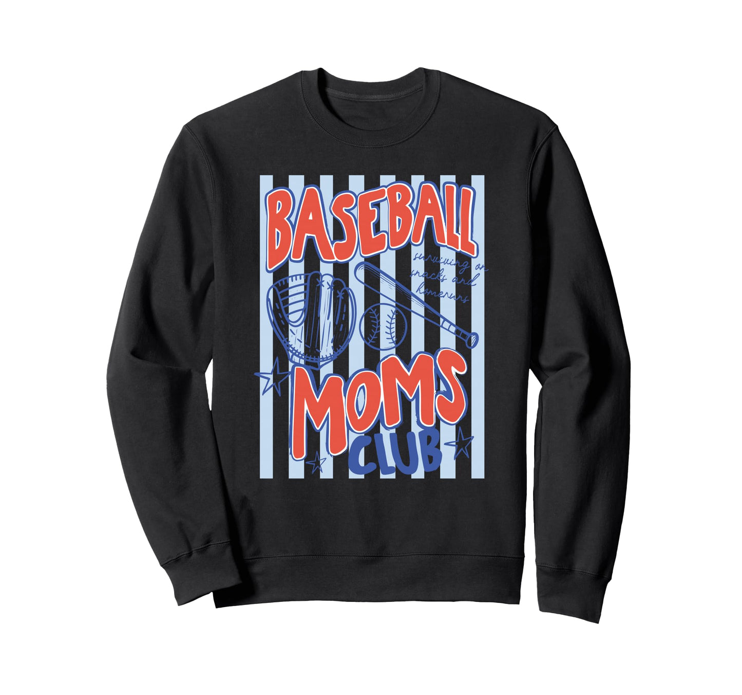 Striped Baseball Moms Club Sweatshirt - Fun Novelty Design Unisex - T-Shirt, Sweatshirt, Hoodie