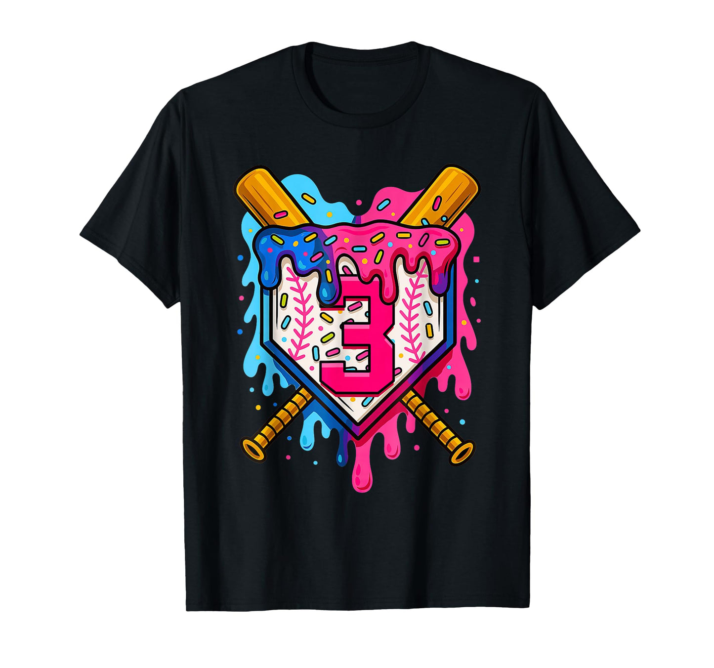 3Rd Baseball Birthday Ice Cream Drip 3 T-Shirt - Trendy Graphic Men Women - T-Shirt, Sweatshirt, Hoodie