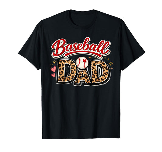 Baseball Dad Leopard Baseball Heart T-Shirt - Graphic Print Men Women - T-Shirt, Sweatshirt, Hoodie