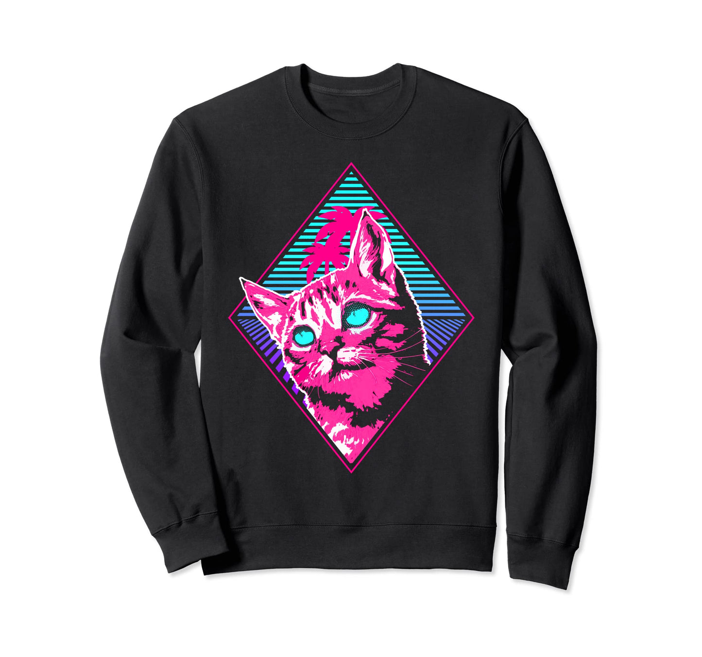 Cat Retrowave Synthwave Vaporwave Cat Sweatshirt - Aesthetic Graphic Unisex - T-Shirt, Sweatshirt, Hoodie