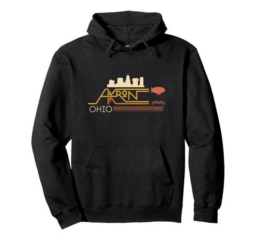 Akron Ohio Skyline Akron Blimp Stripes Hoodie - Unique Graphic Men Women - T-Shirt, Sweatshirt, Hoodie
