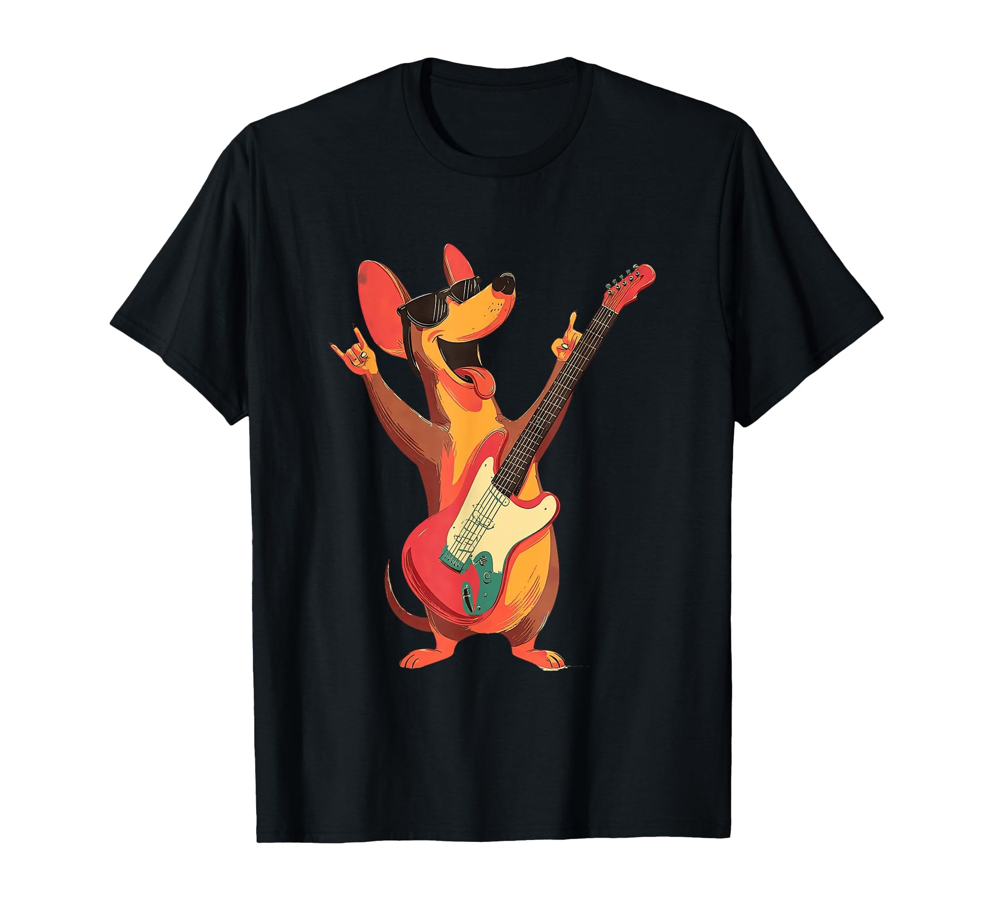 Funny Dachshund Rock Dog Guitar T-Shirt - Minimalist Print for Adults - T-Shirt, Sweatshirt, Hoodie