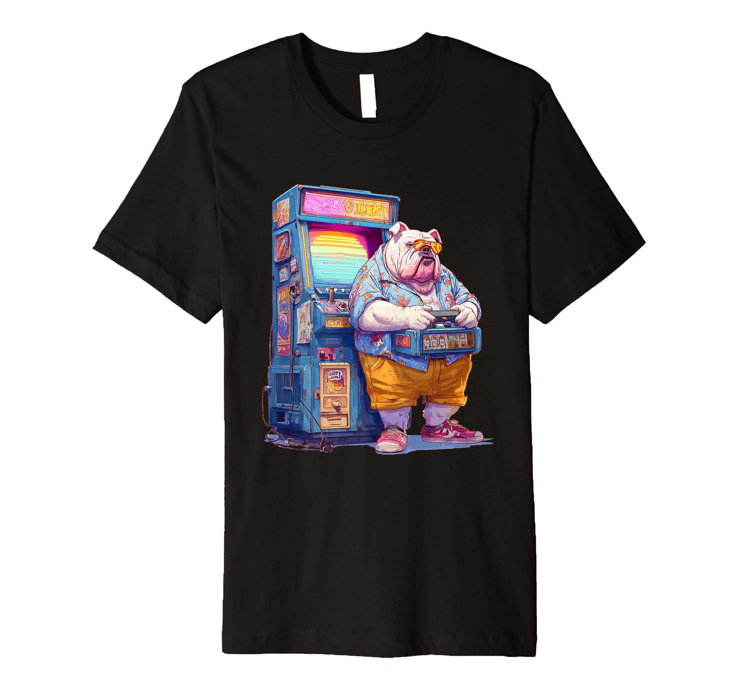Funny English Bulldog Gamer Dog 80S T-Shirt - Graphic Print Men Women - T-Shirt, Sweatshirt, Hoodie