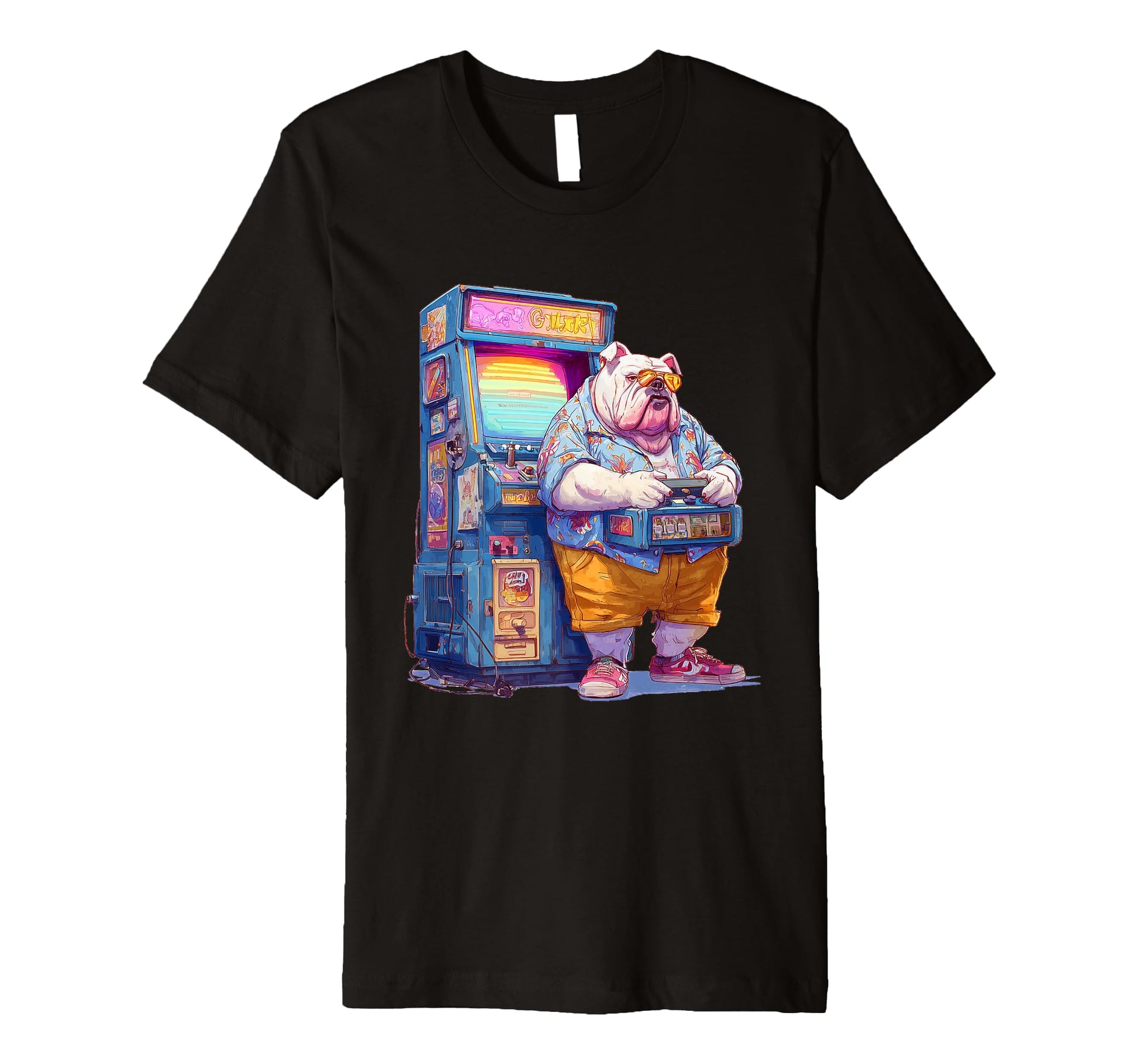 Funny English Bulldog Gamer Dog 80S T-Shirt - Graphic Print Men Women - T-Shirt, Sweatshirt, Hoodie