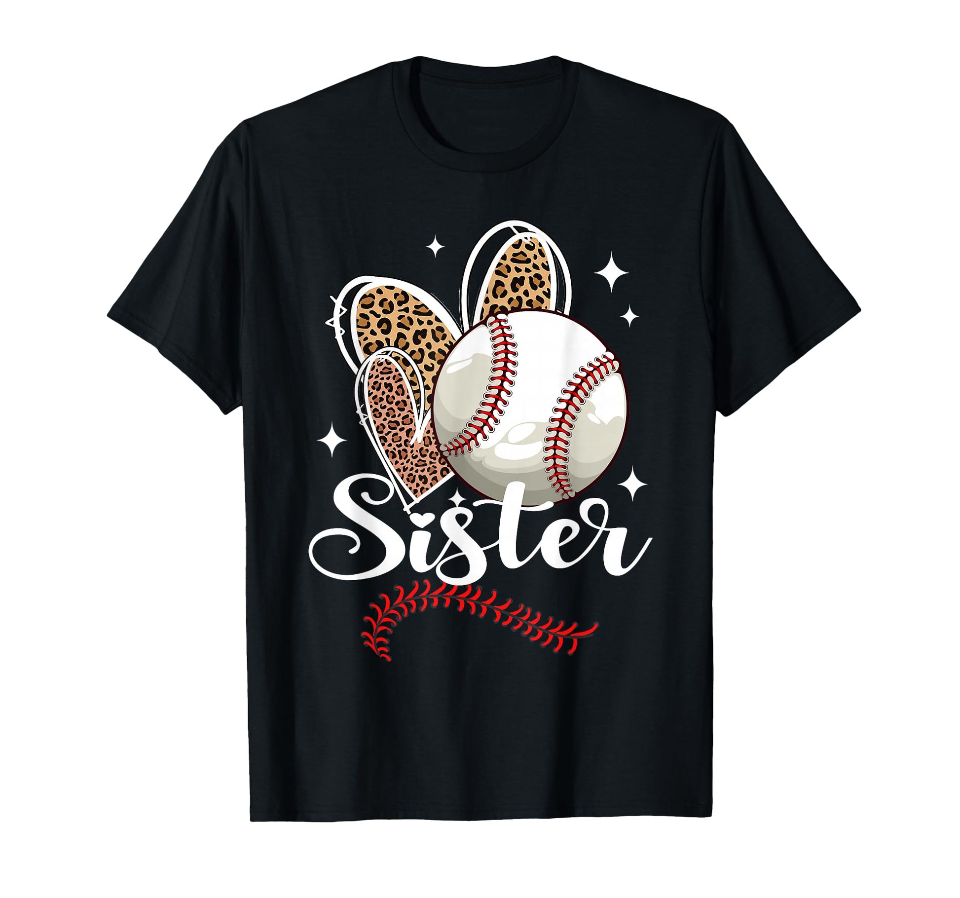 Baseball Sister Funny Leopard Heart T-Shirt - Trendy Graphic Unisex - T-Shirt, Sweatshirt, Hoodie