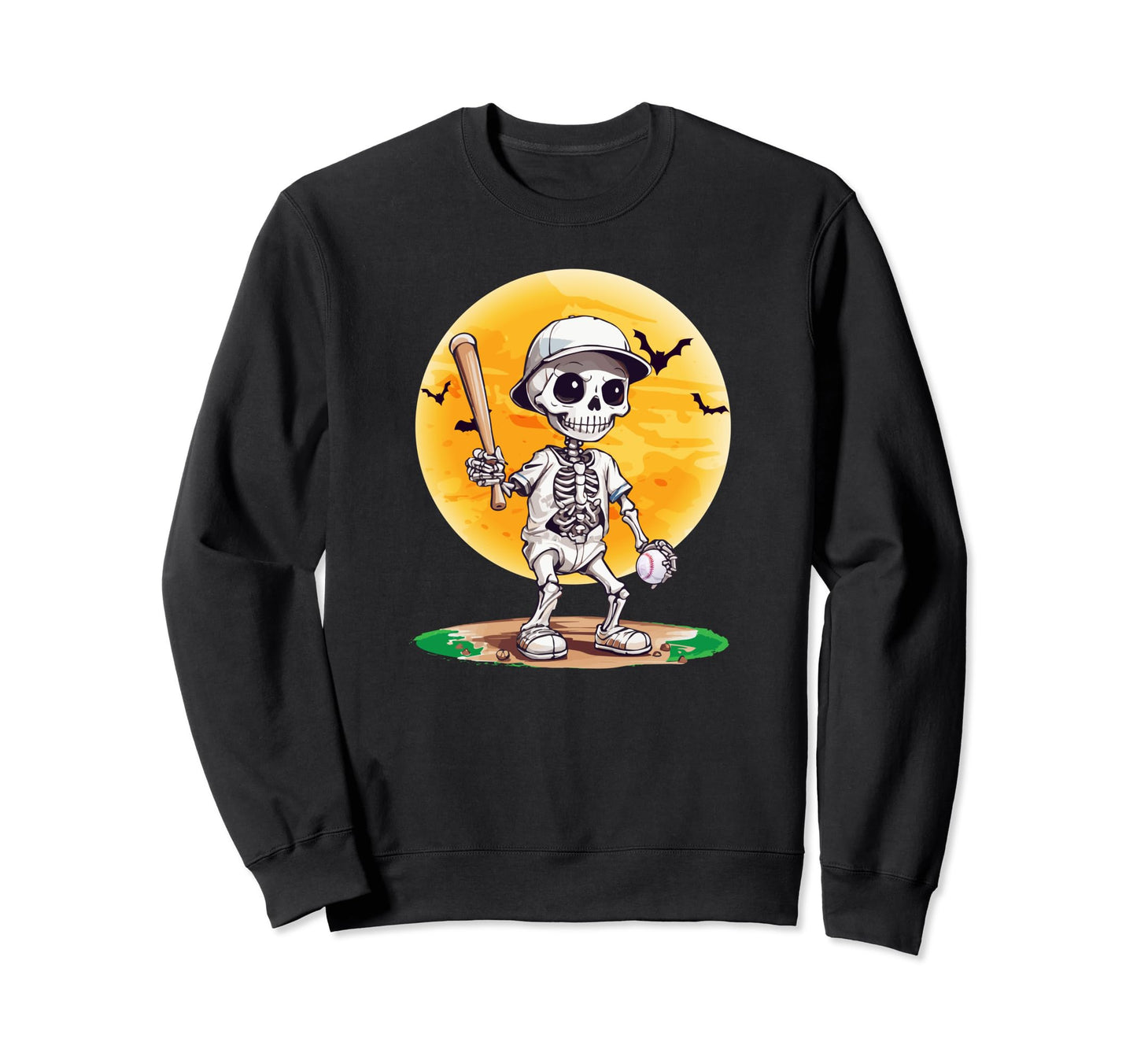 Baseball Skeleton Halloween Sweatshirt - Casual Everyday Wear Unisex - T-Shirt, Sweatshirt, Hoodie
