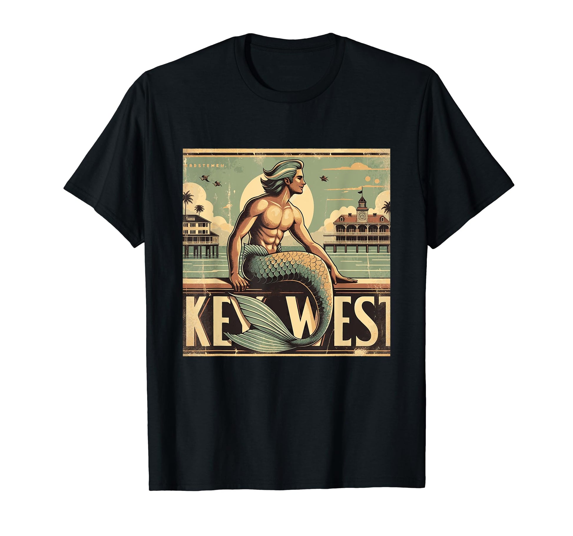 Key West Postcard Merman Mermaid T-Shirt - Casual Everyday Wear for Adults - T-Shirt, Sweatshirt, Hoodie