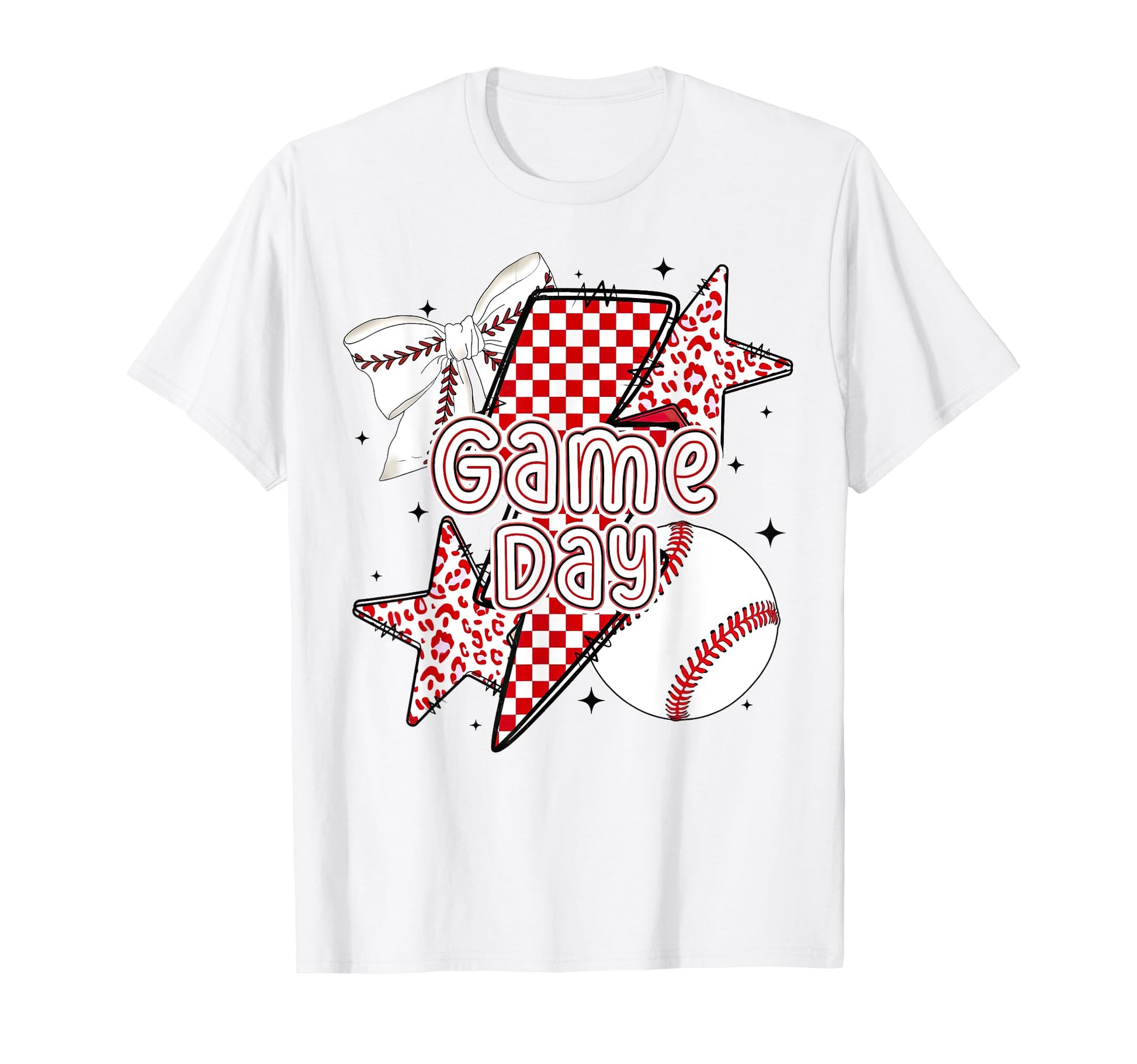 Baseball Mama Coquette Bow Checkered T-Shirt - Novelty Apparel for Adults - T-Shirt, Sweatshirt, Hoodie