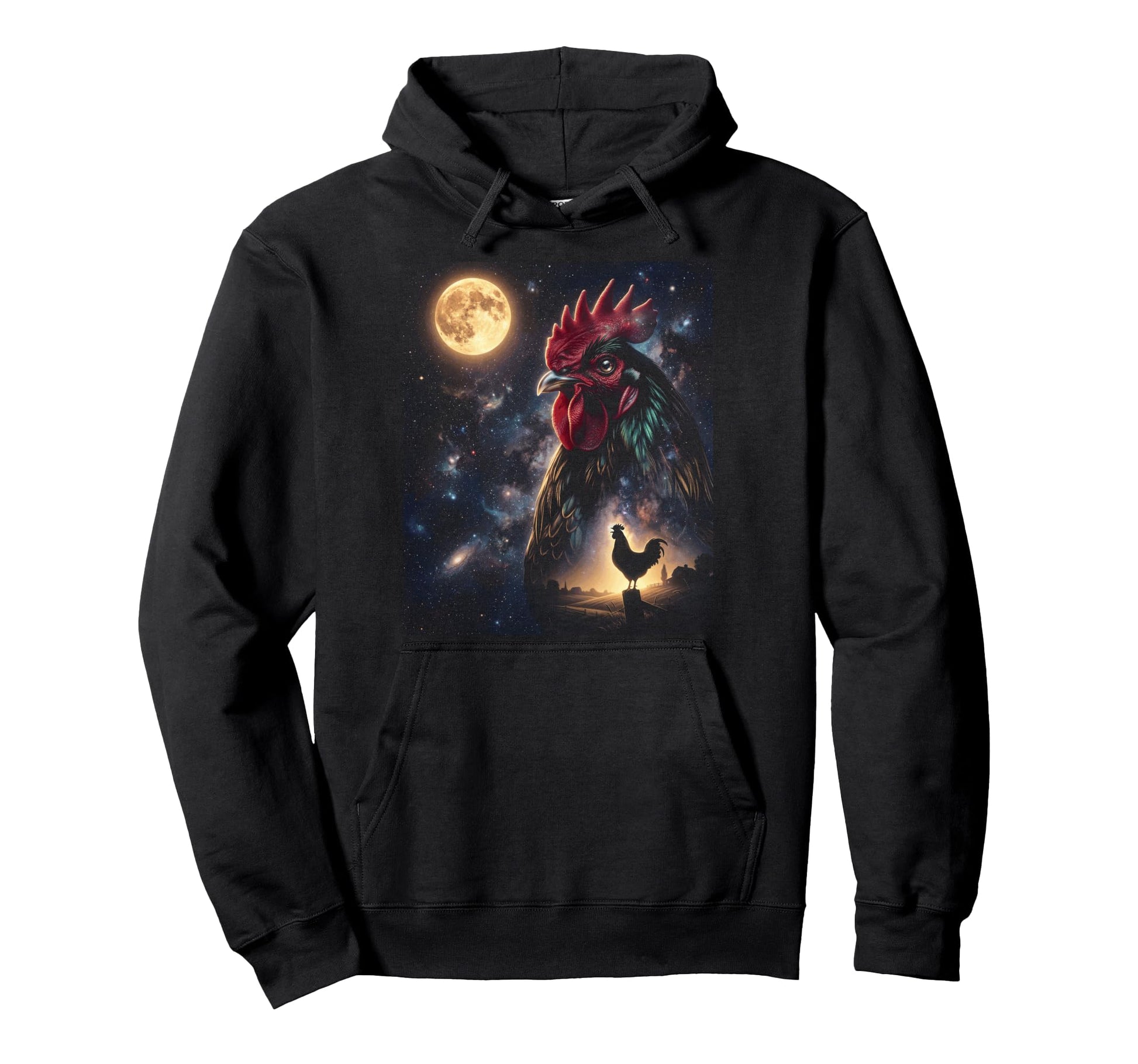 Chicken Art Celestial Moon Galaxy Hoodie - Fun Novelty Design Unisex - T-Shirt, Sweatshirt, Hoodie