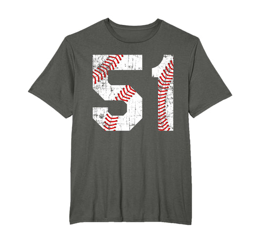 Baseball 51 Jersey Number T-Shirt - Novelty Apparel for Adults - T-Shirt, Sweatshirt, Hoodie