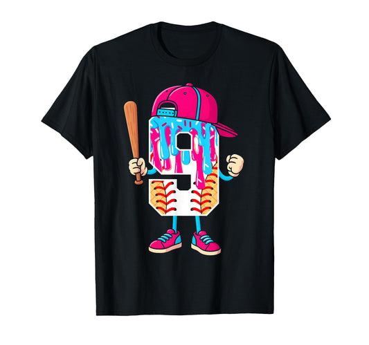 Baseball 9 Year Old Ice Cream Drip T-Shirt - Custom Art Print Men Women - T-Shirt, Sweatshirt, Hoodie