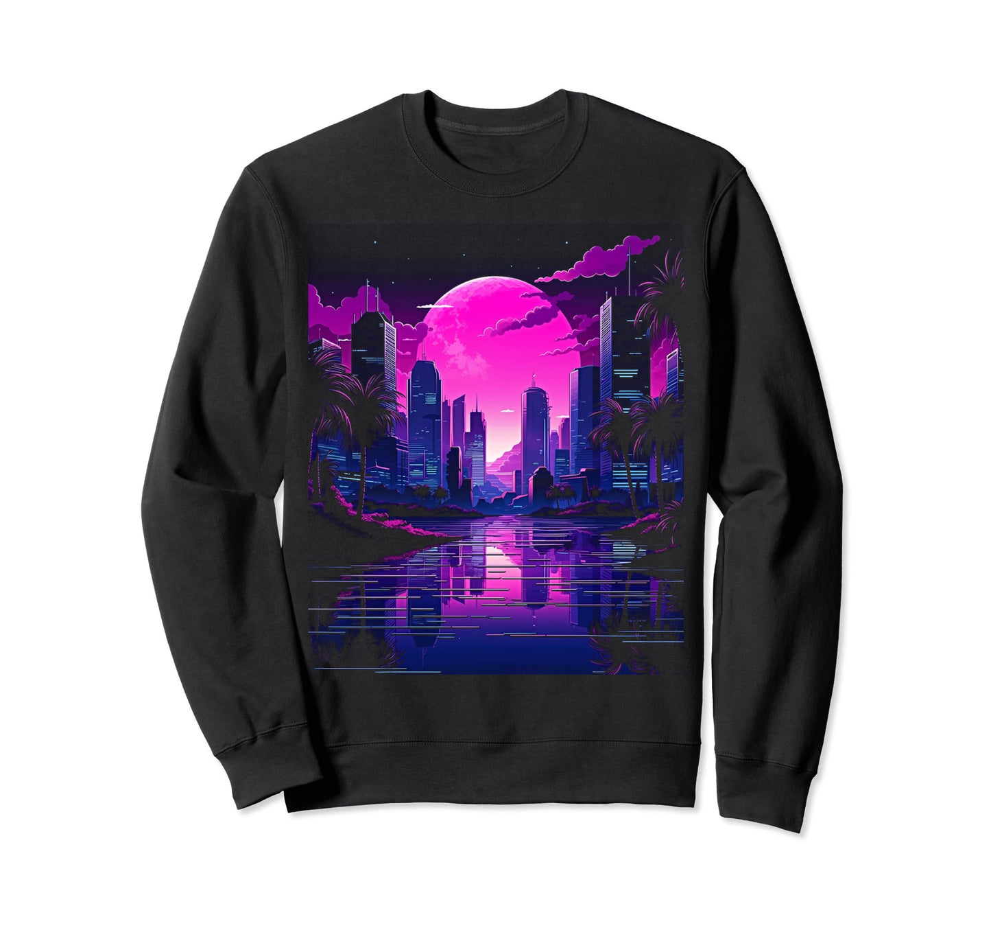 Vaporwave Cityscape 80S Synthwave 5 Sweatshirt - Novelty Apparel Unisex - T-Shirt, Sweatshirt, Hoodie
