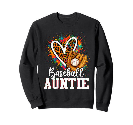 Baseball Auntie Leopard Heart Sweatshirt - Aesthetic Graphic for Adults - T-Shirt, Sweatshirt, Hoodie