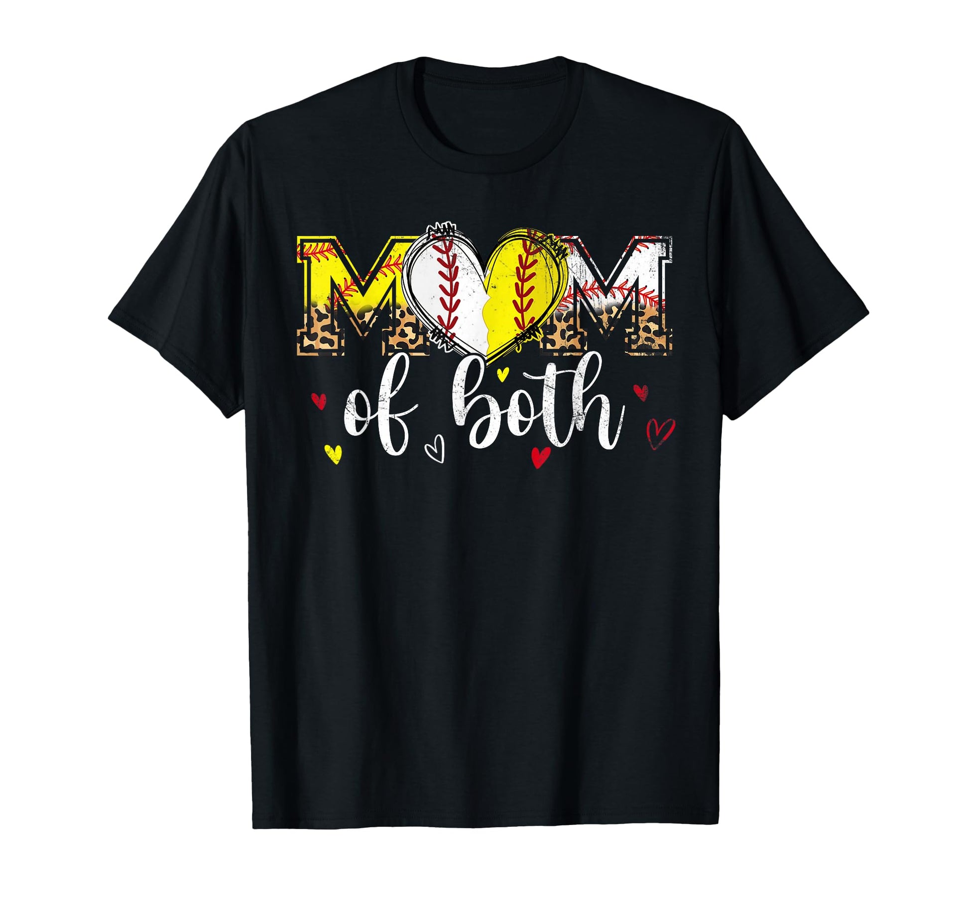 Mom Both Baseball Softball Heart T-Shirt - Casual Everyday Wear for Adults - T-Shirt, Sweatshirt, Hoodie