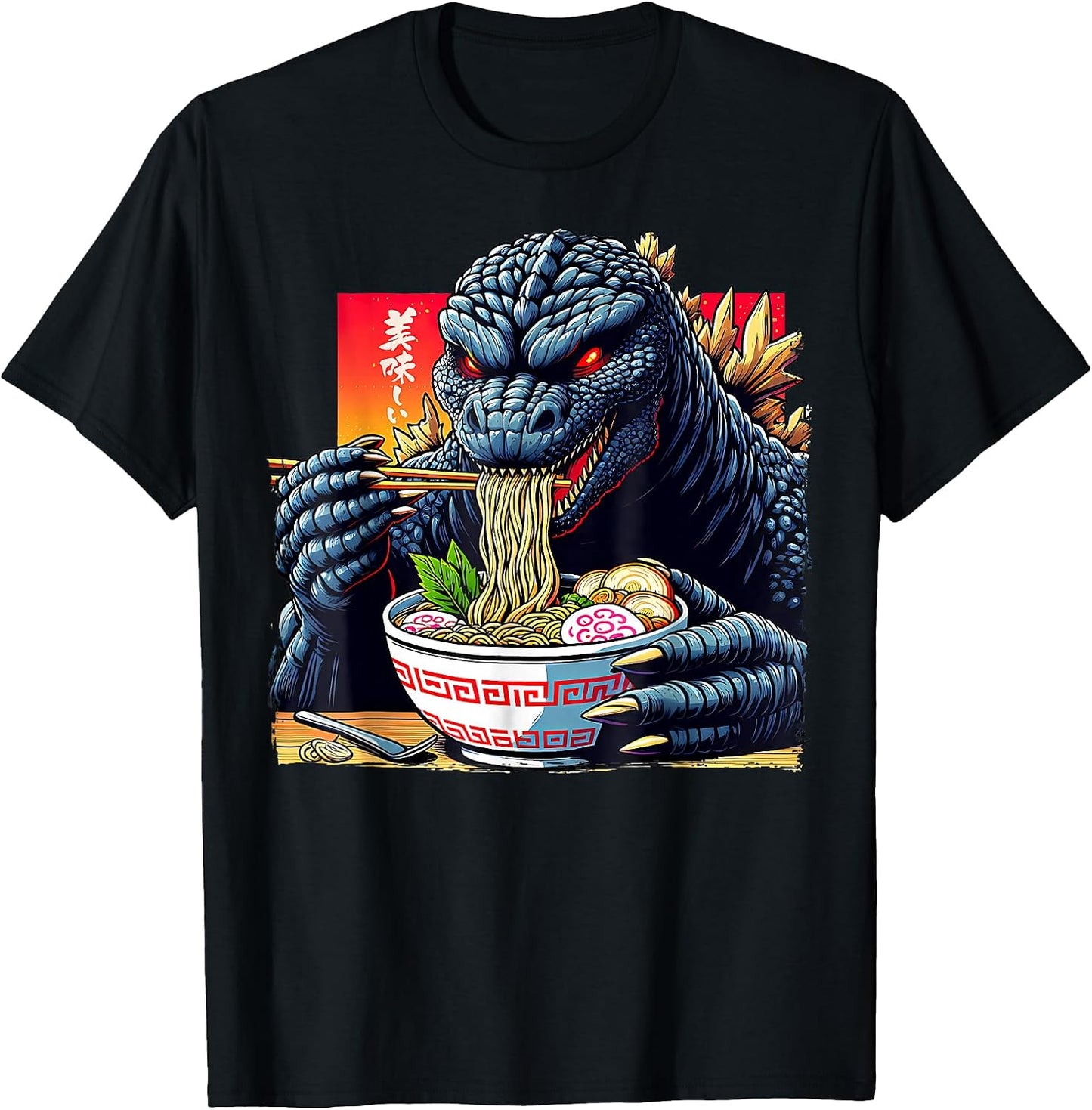 Funny Kaiju Eating Ramen Japanese Monster Lover - Adult & Kids T-Shirts, Sweatshirts & Hoodies apparel design preview 1