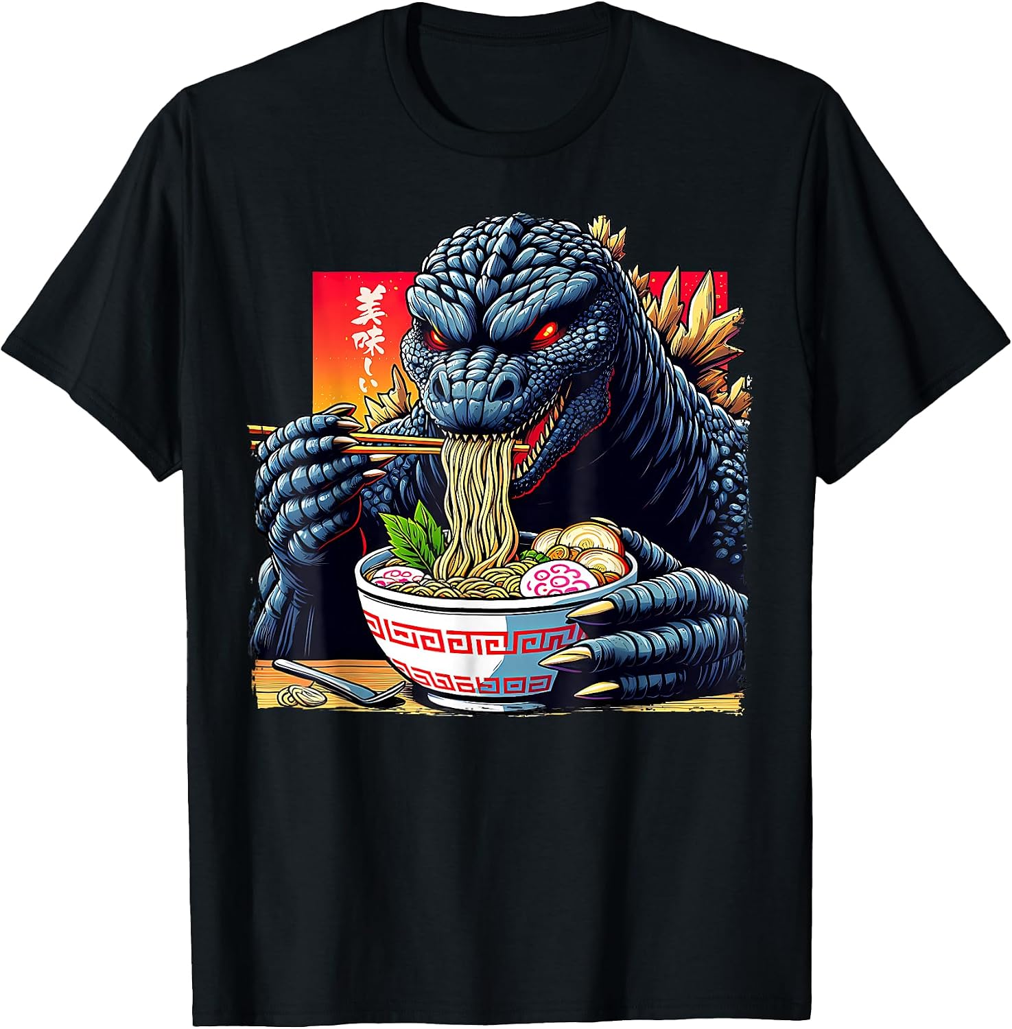 Funny Kaiju Eating Ramen Japanese Monster Lover - Adult & Kids T-Shirts, Sweatshirts & Hoodies apparel design preview 1