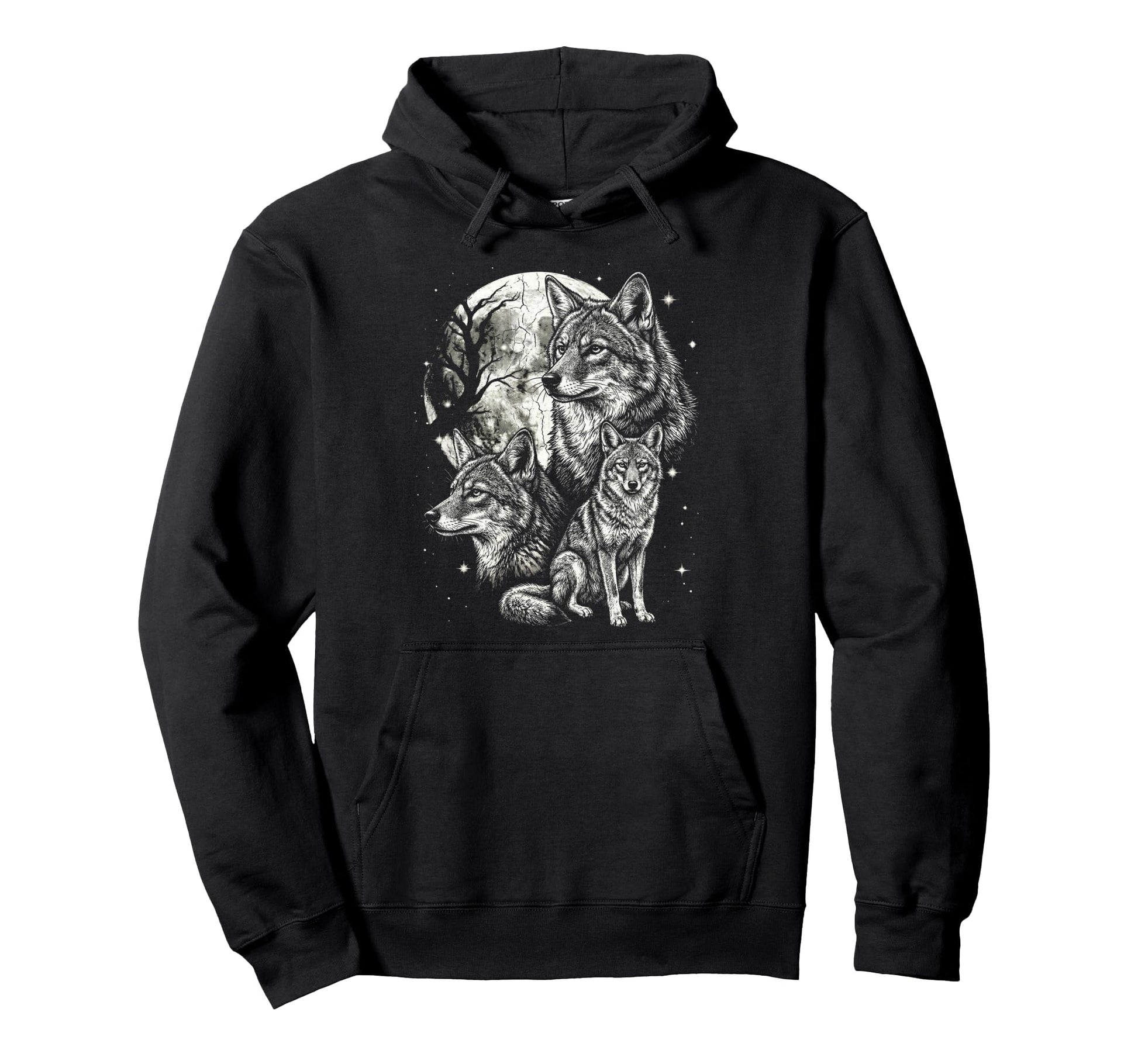 Wolf 90S Aesthetic Y2K Wolf Moon Wildlife Hoodie - Graphic Print for Adults - T-Shirt, Sweatshirt, Hoodie