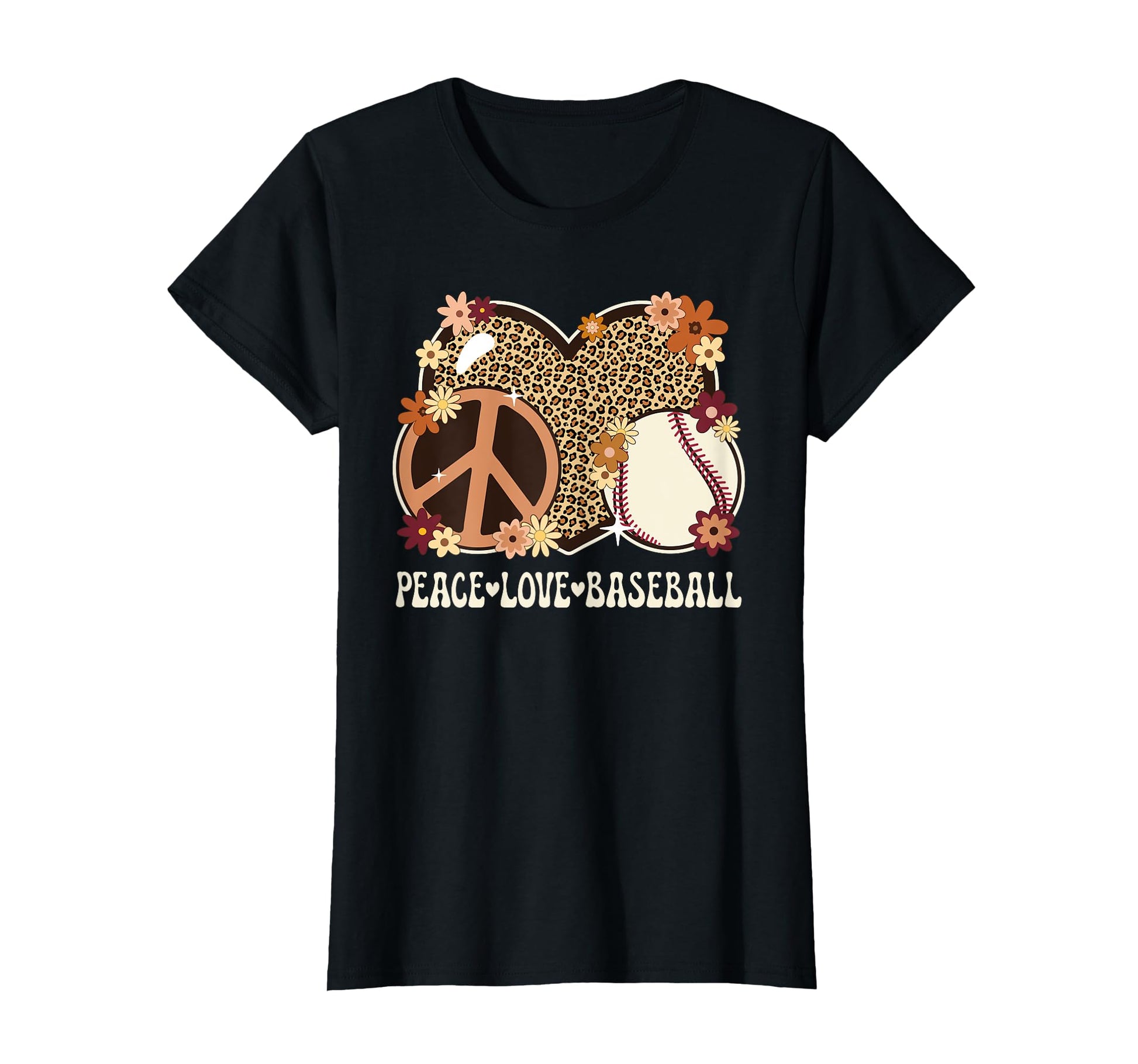 Peace Love Baseball Lover Leopard T-Shirt - Aesthetic Graphic Unisex - T-Shirt, Sweatshirt, Hoodie