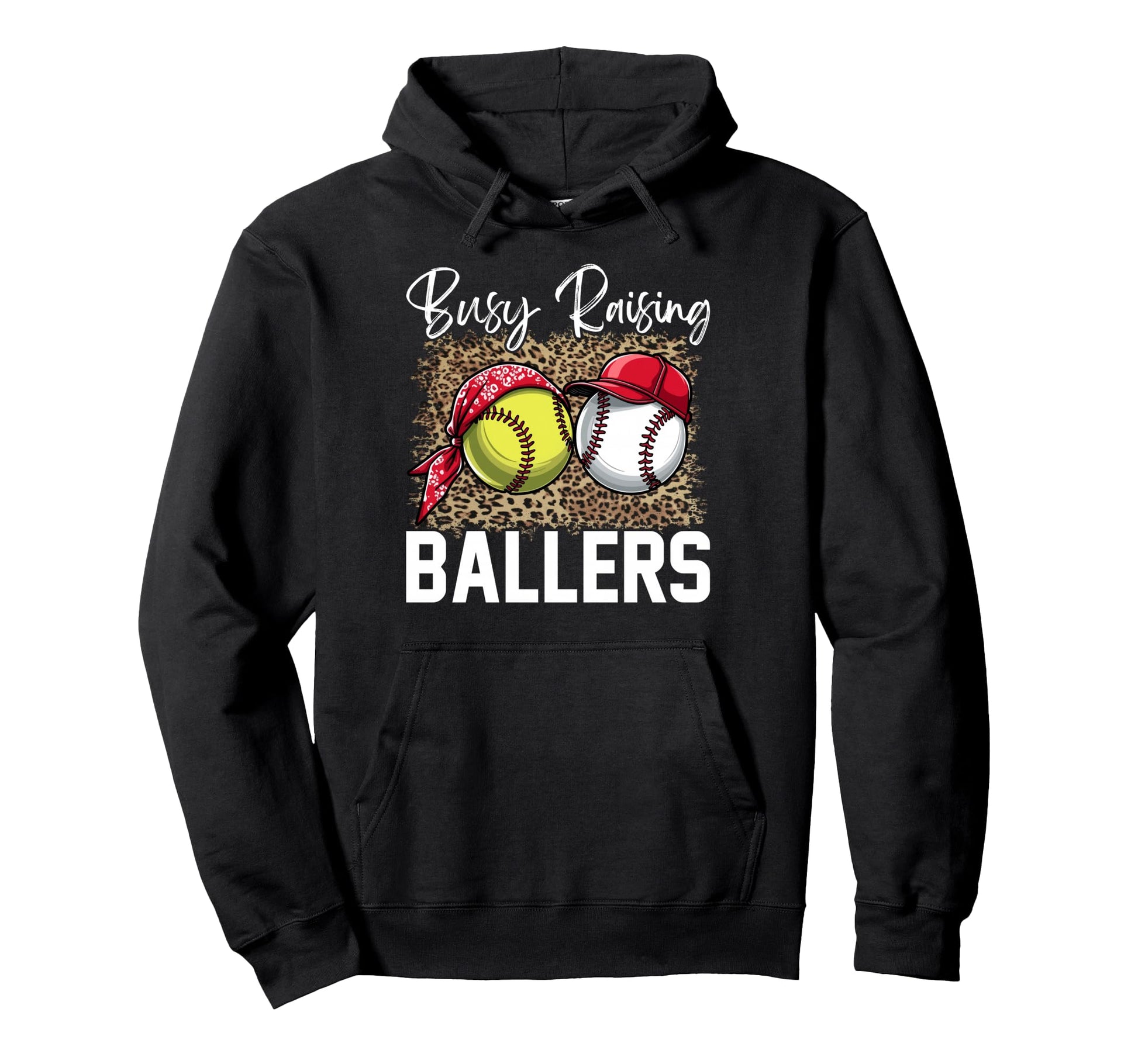 Leopard Busy Raising Ballers Softball And Hoodie - Novelty Apparel Unisex - T-Shirt, Sweatshirt, Hoodie