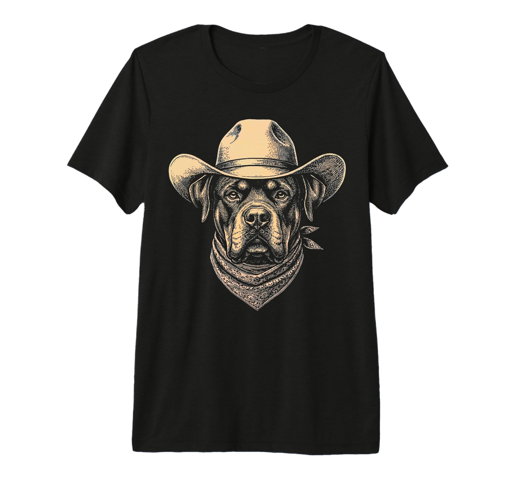 Rottweiler Dog Cowboy Hat Bandana T-Shirt - Fun Novelty Design Unisex - T-Shirt, Sweatshirt, Hoodie
