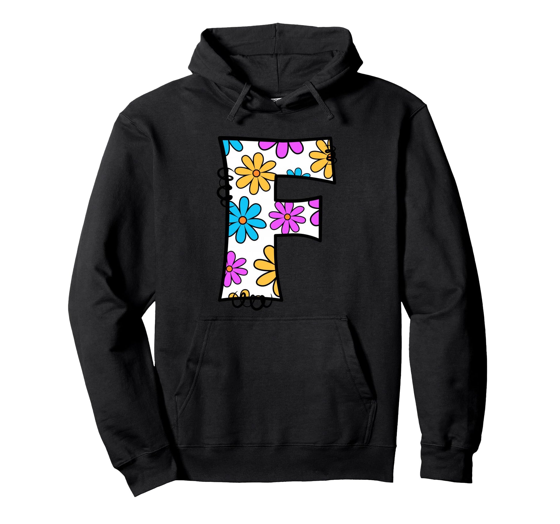 Letter F Daisy Floral Alphabet Hoodie - Custom Art Print for Adults - T-Shirt, Sweatshirt, Hoodie