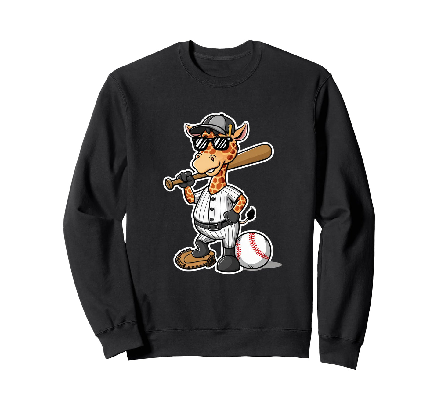 Baseball Giraffe Cartoon Sports Sweatshirt - Minimalist Print Men Women - T-Shirt, Sweatshirt, Hoodie