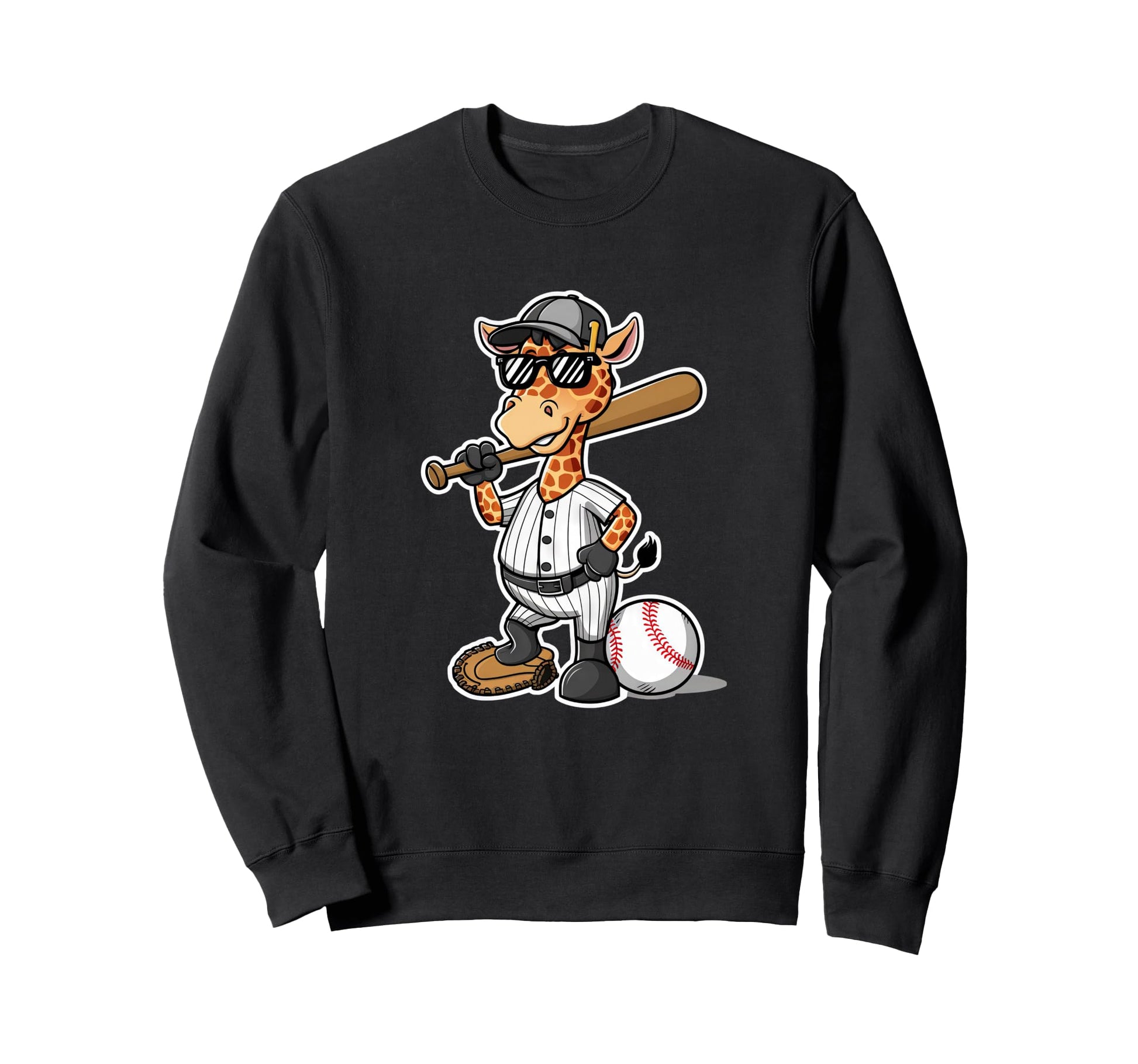 Baseball Giraffe Cartoon Sports Sweatshirt - Minimalist Print Men Women - T-Shirt, Sweatshirt, Hoodie