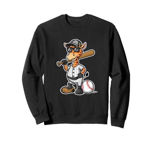 Baseball Giraffe Cartoon Sports Sweatshirt - Minimalist Print Men Women - T-Shirt, Sweatshirt, Hoodie