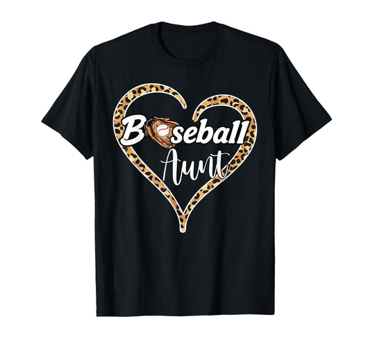 Baseball Aunt Leopard Heart Glove T-Shirt - Fun Novelty Design for Adults - T-Shirt, Sweatshirt, Hoodie