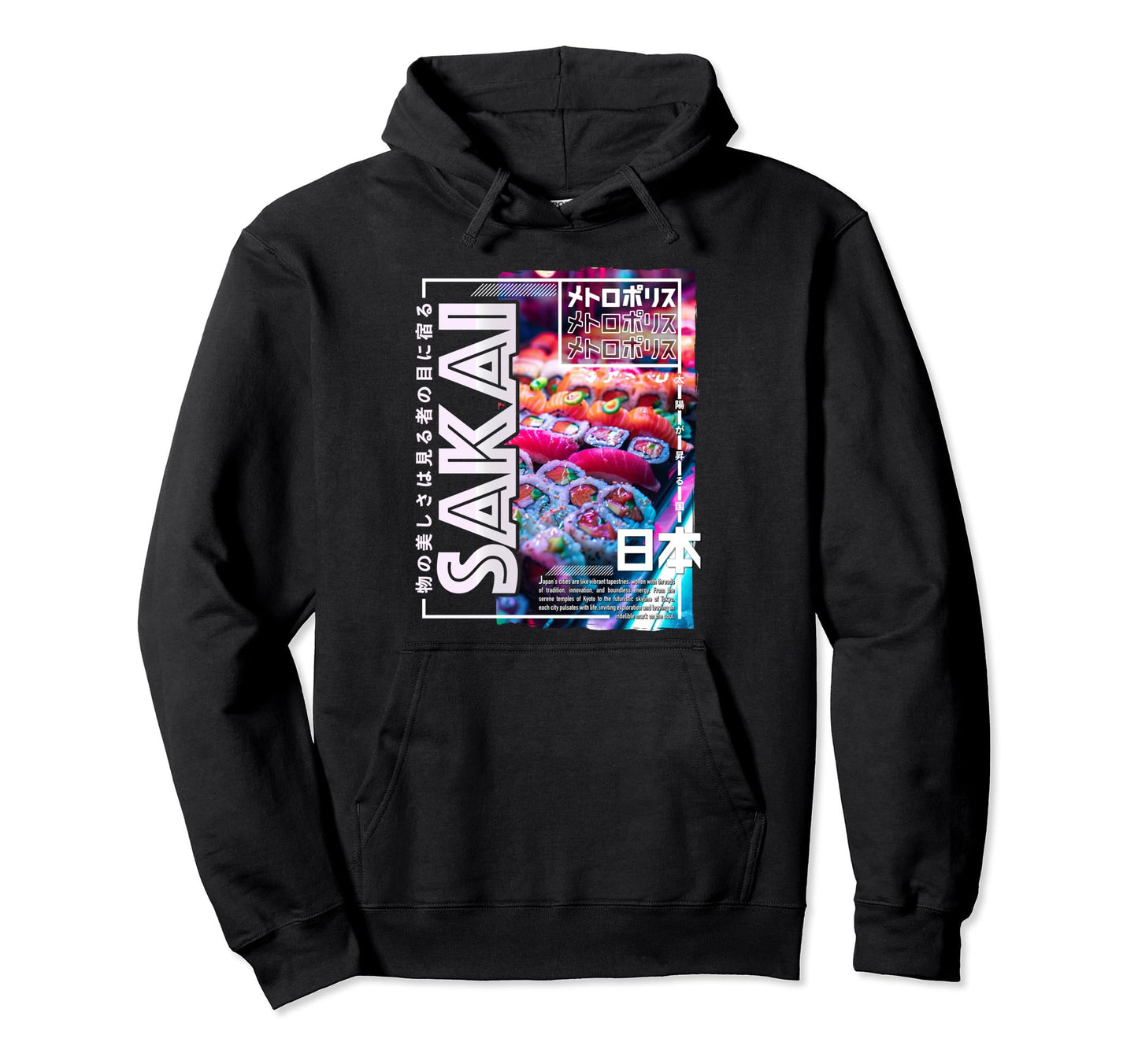Sakai City 80S Synthwave Sushi Japan Hoodie - Trendy Graphic Men Women - T-Shirt, Sweatshirt, Hoodie