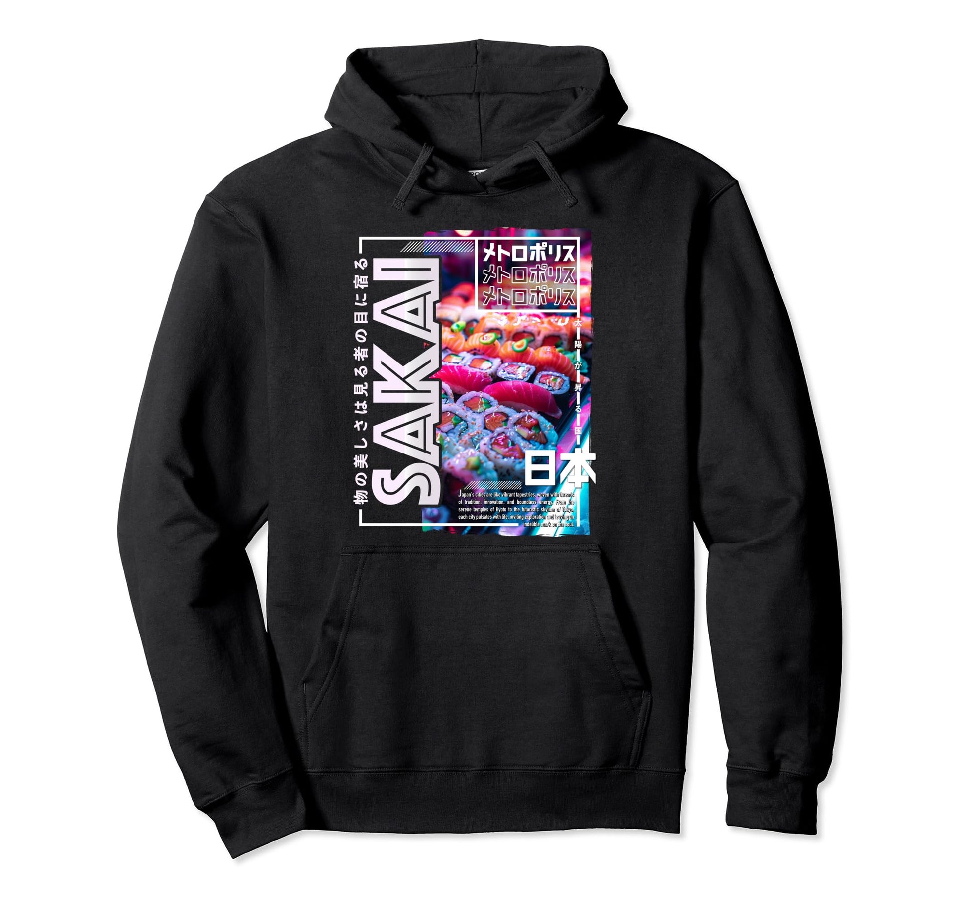 Sakai City 80S Synthwave Sushi Japan Hoodie - Trendy Graphic Men Women - T-Shirt, Sweatshirt, Hoodie