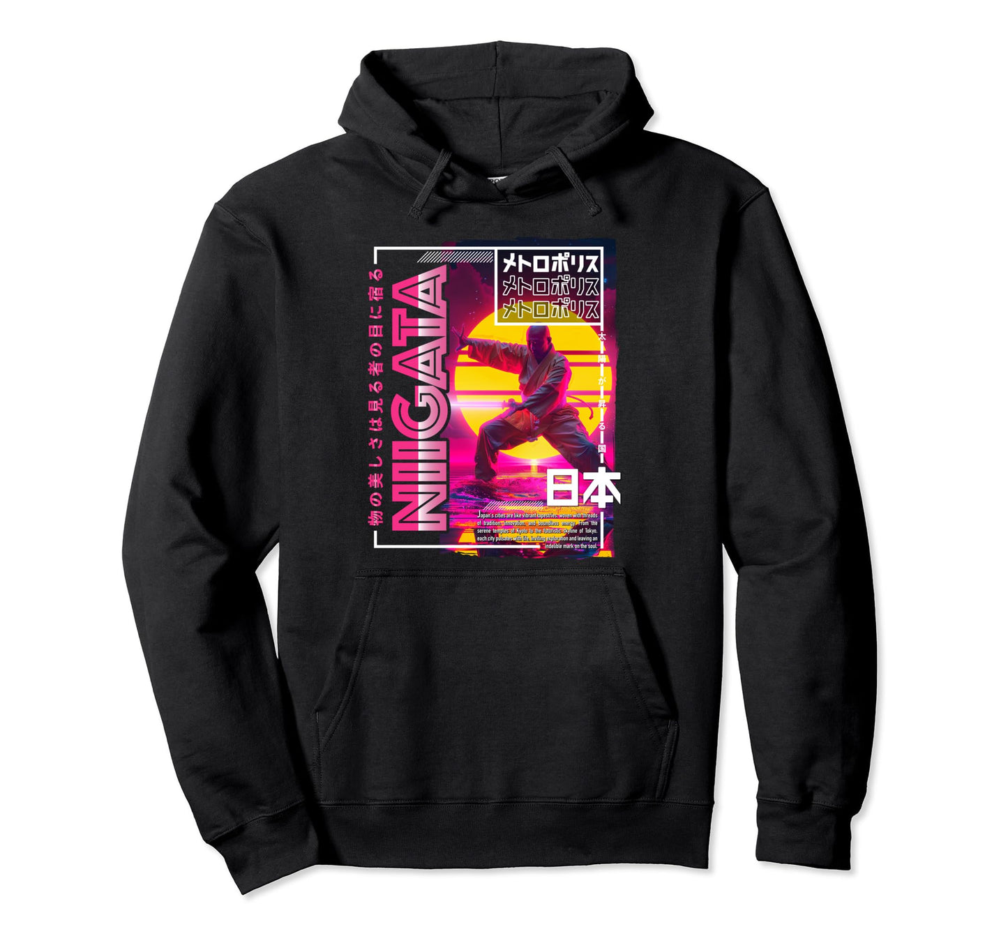 Niigata City 80S Synthwave Shaolin Hoodie - Fun Novelty Design for Adults - T-Shirt, Sweatshirt, Hoodie