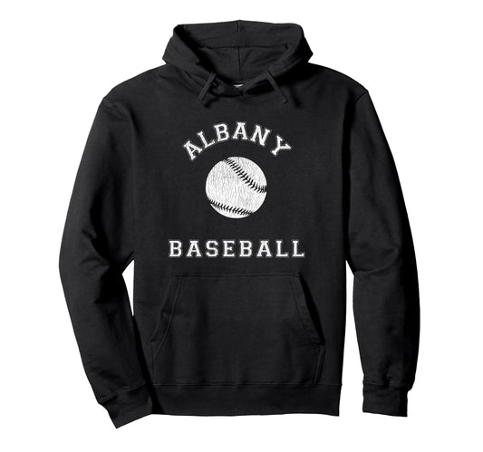 Albany Baseball Distressed Hoodie - Fun Novelty Design Unisex - T-Shirt, Sweatshirt, Hoodie