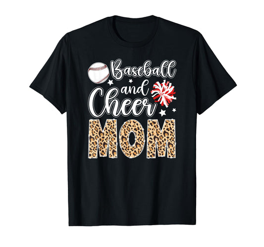 Baseball And Cheer Mom Leopard T-Shirt - Fun Novelty Design Men Women - T-Shirt, Sweatshirt, Hoodie