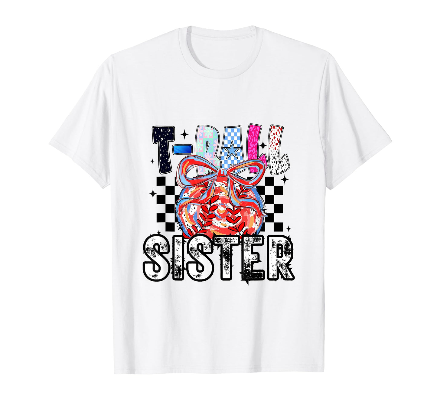 T Ball Baseball Checkered Sister T-Shirt - Graphic Print Unisex - T-Shirt, Sweatshirt, Hoodie