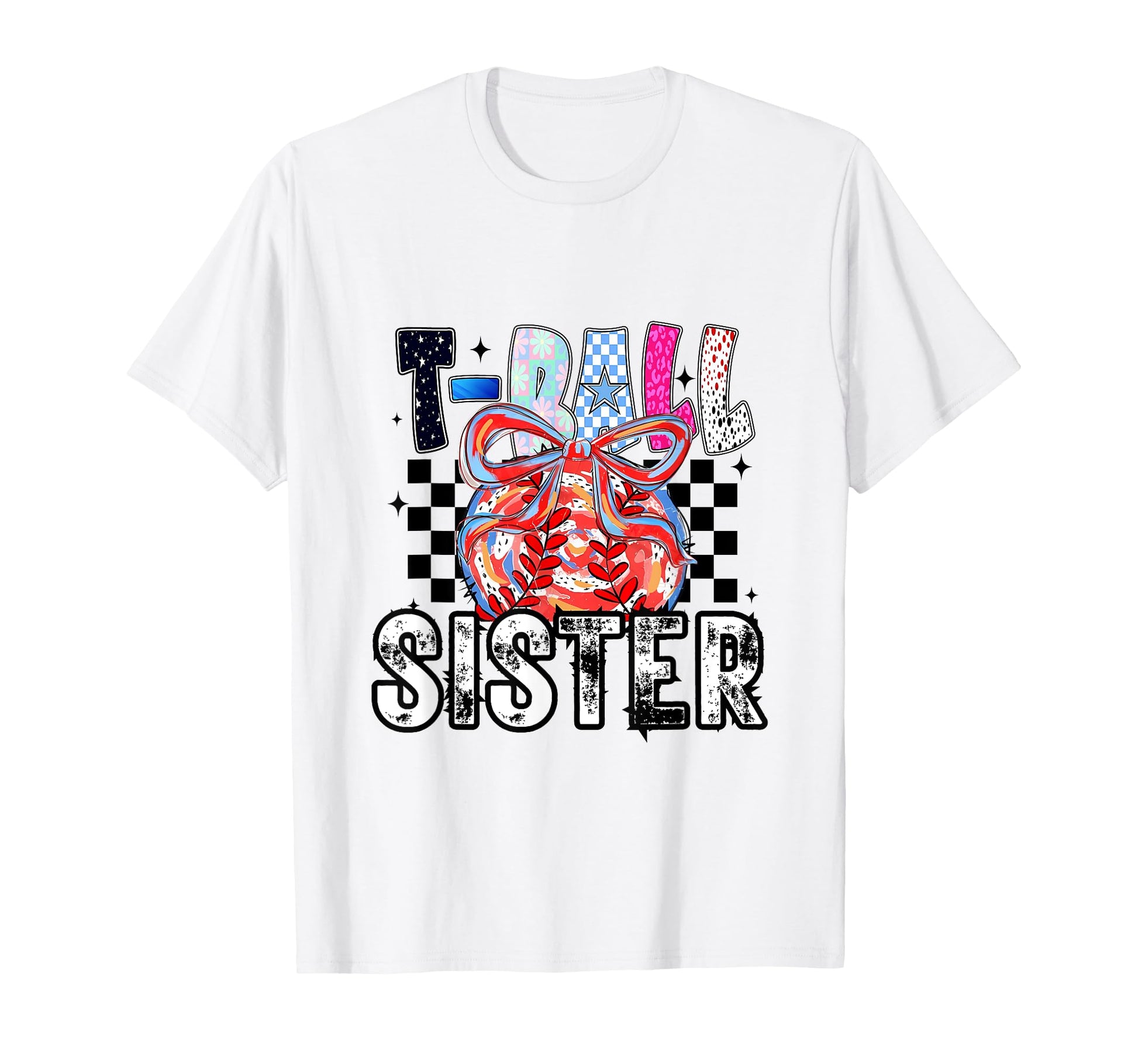 T Ball Baseball Checkered Sister T-Shirt - Graphic Print Unisex - T-Shirt, Sweatshirt, Hoodie
