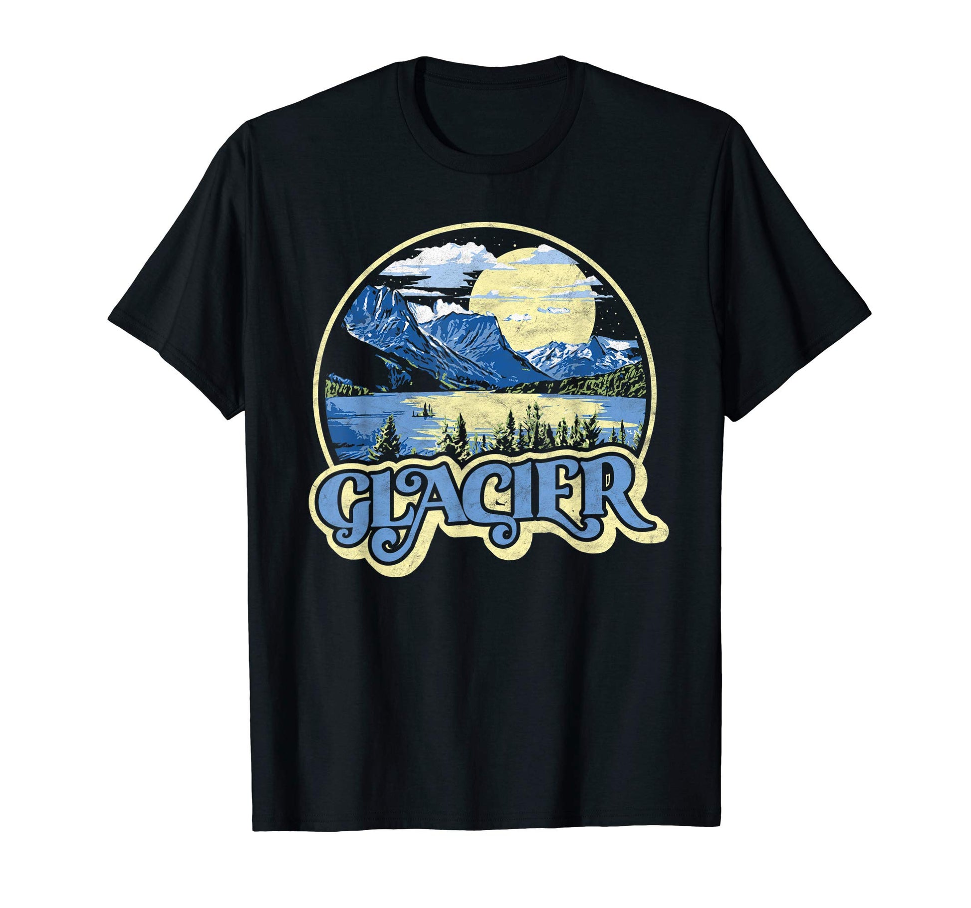 Glacier National Park Distressed 80S T-Shirt - Graphic Print for Adults - T-Shirt, Sweatshirt, Hoodie