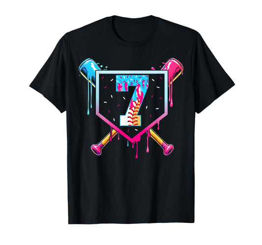 Baseball 7 Year Old Ice Cream Drip 7Th T-Shirt - Unique Graphic Men Women - T-Shirt, Sweatshirt, Hoodie