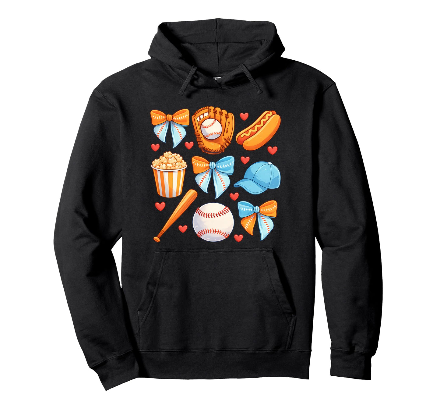 Baseball Coquette Bow Baseball Cheer Hoodie - Casual Everyday Wear Unisex - T-Shirt, Sweatshirt, Hoodie