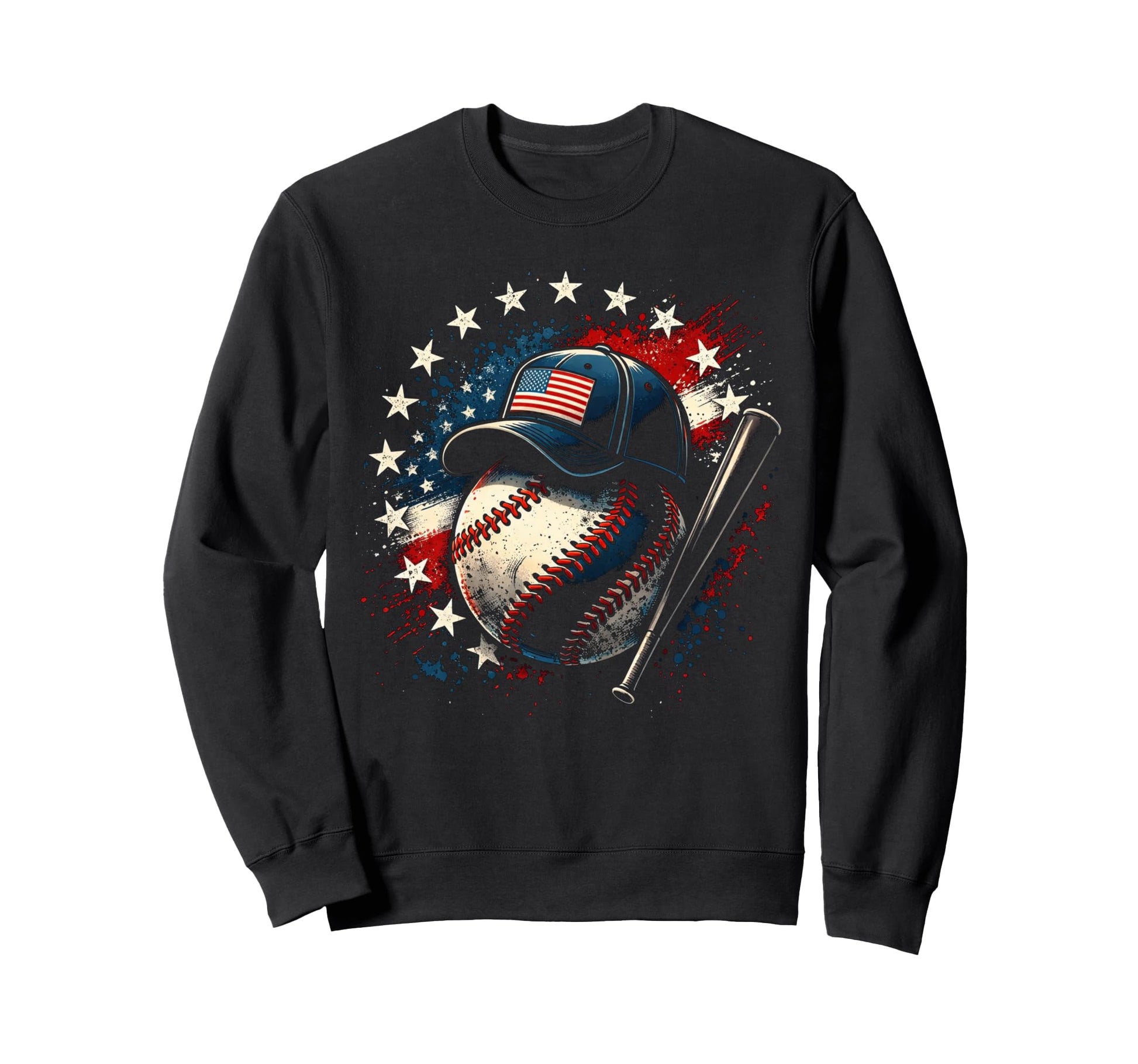 Distressed Baseball And Usa Flag Sweatshirt - Trendy Graphic Men Women - T-Shirt, Sweatshirt, Hoodie