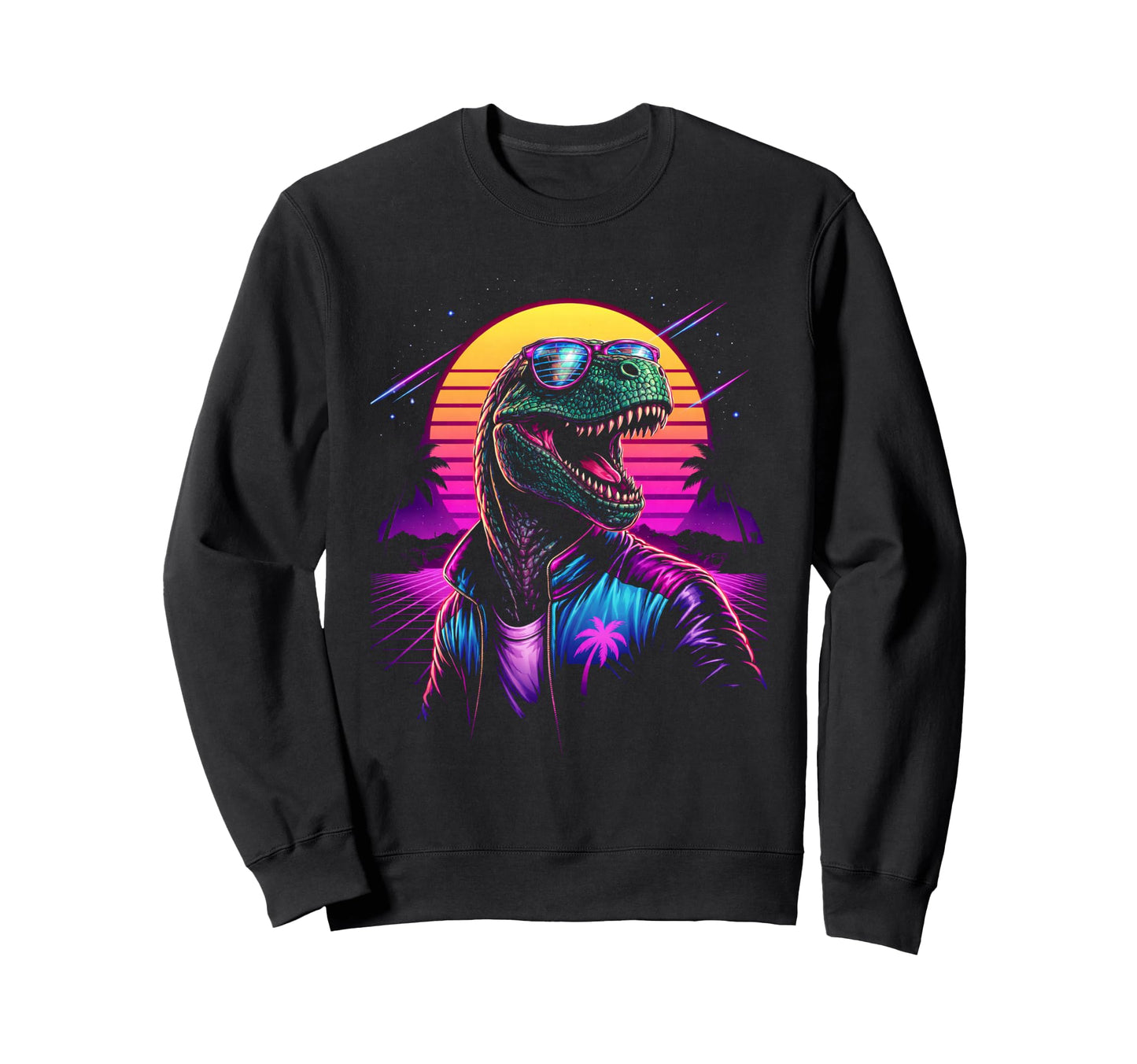 80S Synthwave T Rex Tyrannosaurus Sweatshirt - Minimalist Print Men Women - T-Shirt, Sweatshirt, Hoodie