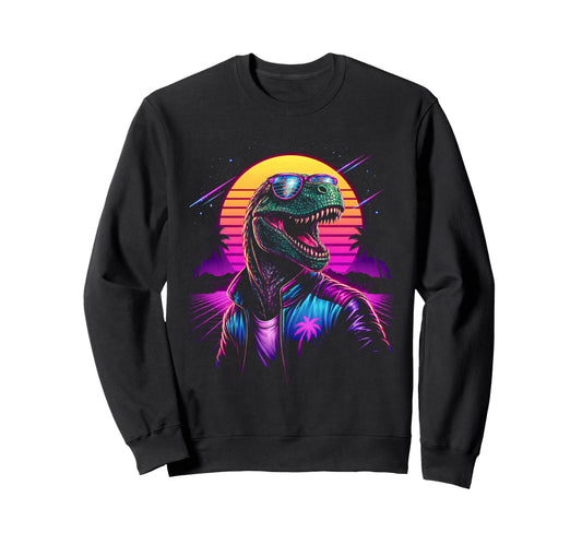 80S Synthwave T Rex Tyrannosaurus Sweatshirt - Minimalist Print Men Women - T-Shirt, Sweatshirt, Hoodie