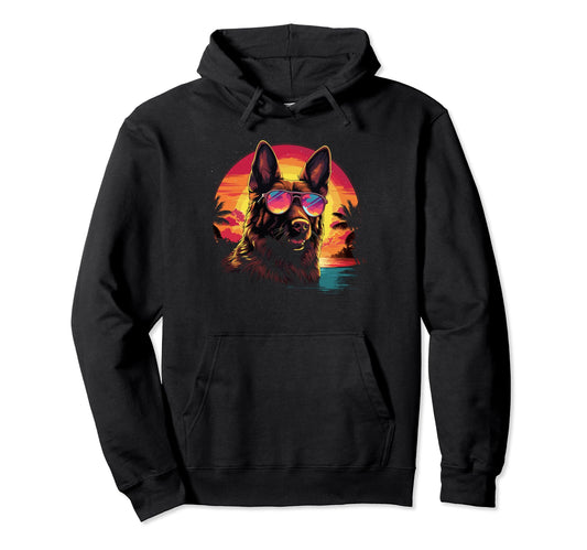80S Synthwave German Shepherd Hoodie - Streetwear Style for Adults - T-Shirt, Sweatshirt, Hoodie