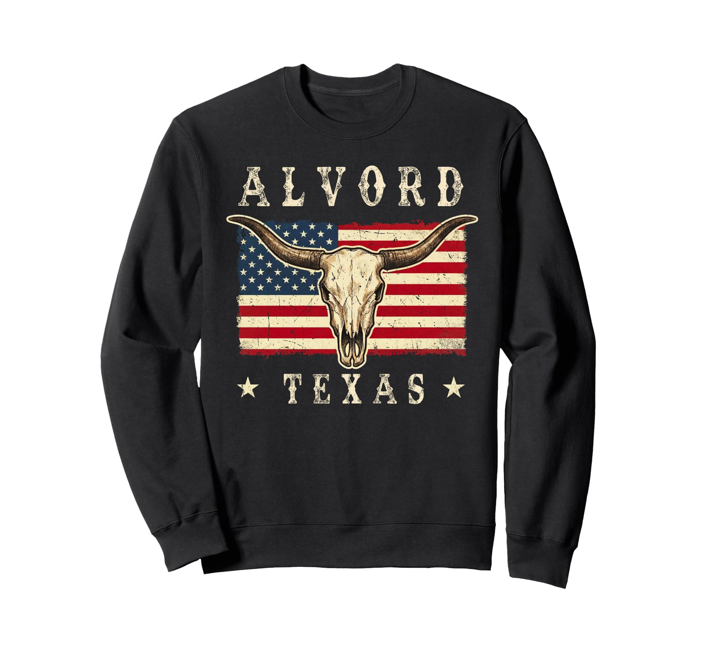 Alvord Texas Western Patriotic Skull Sweatshirt - Streetwear Style Unisex - T-Shirt, Sweatshirt, Hoodie